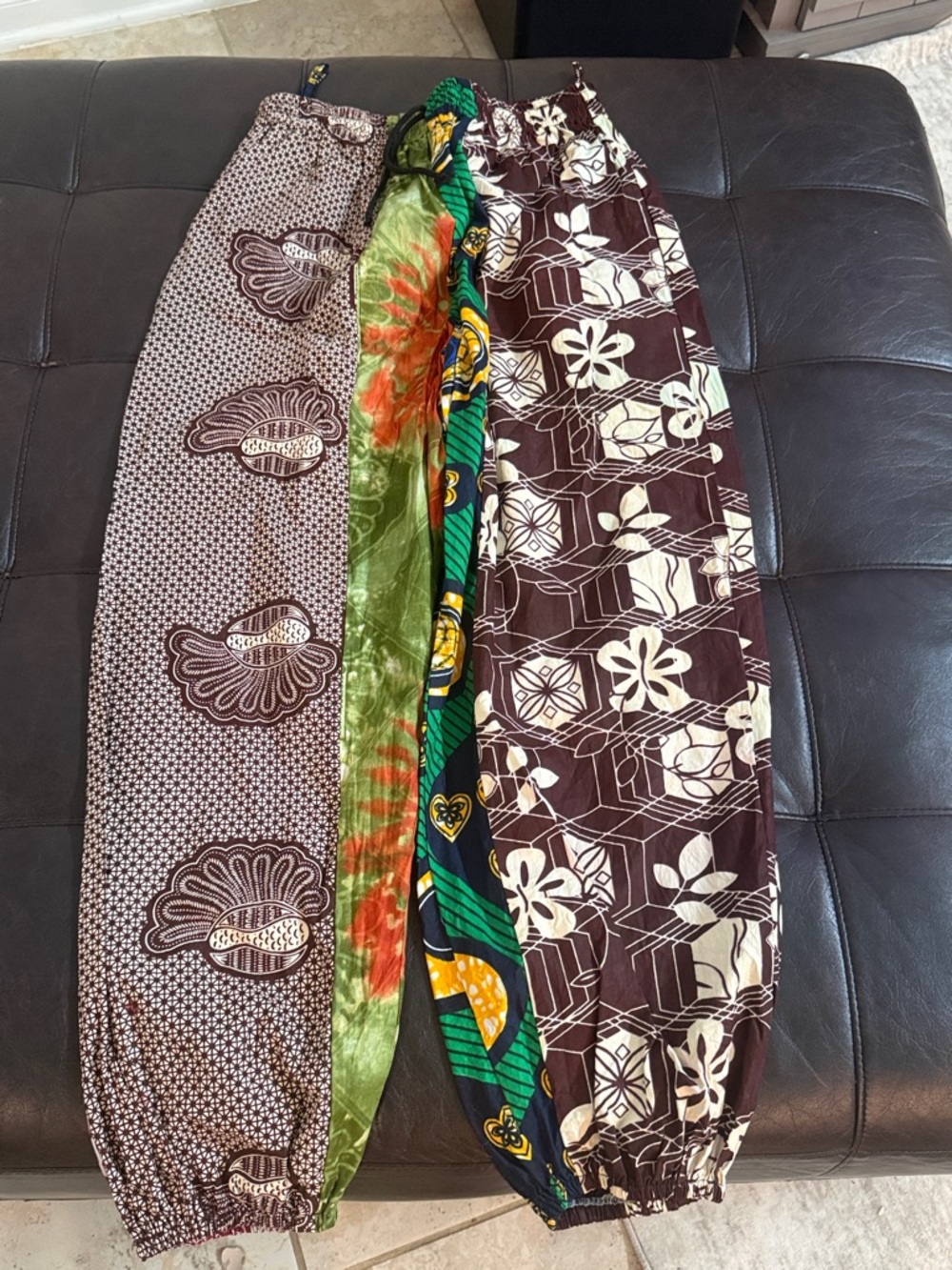 Boho Printed Harem Pants Set - Brown, Green, Multicolor